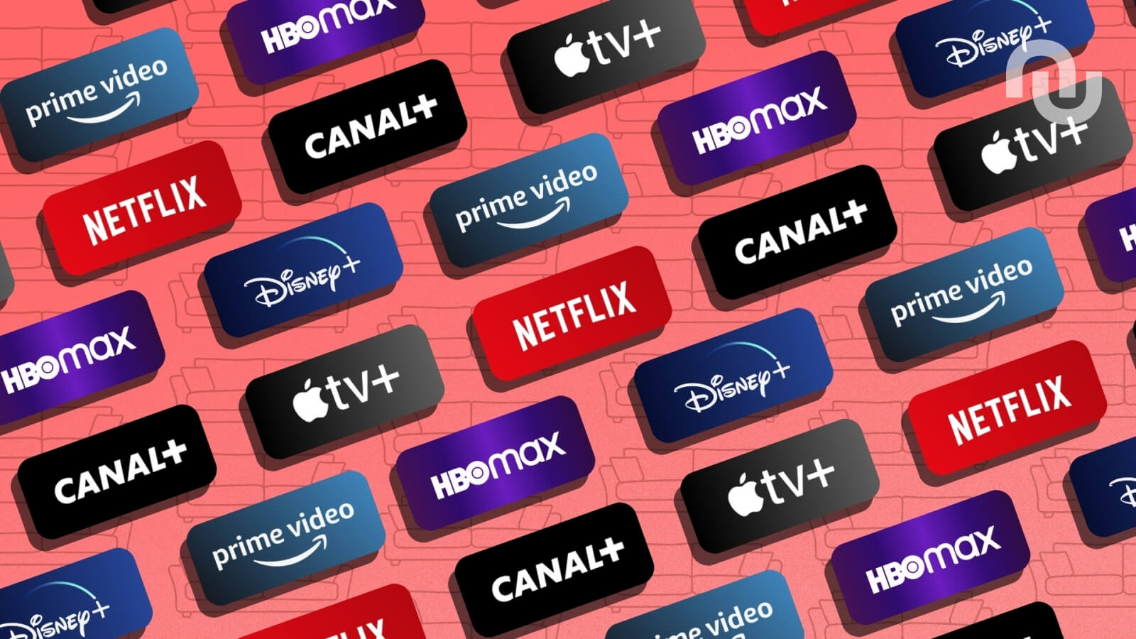 Comparison of logos of the best streaming platforms in 2025 (Netflix, Disney+, Prime Video)